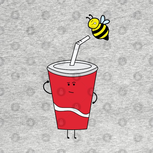 cute red cup drink with little bee perched on its straw by wordspotrayal